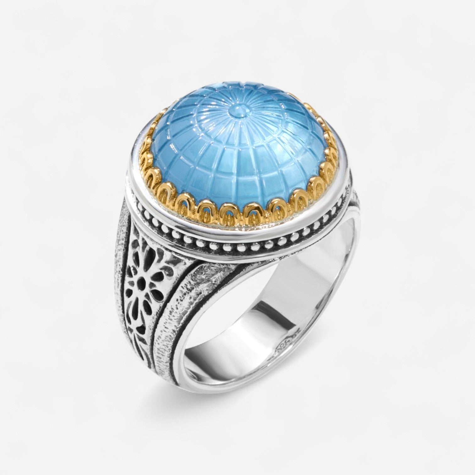 Konstantino Dome Sterling Silver & 18K Yellow Gold Mother of Blue & Blue Spinel Ring Sz. 7 DKJ972-628-S7