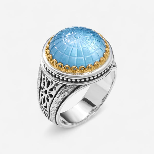 Konstantino Dome Sterling Silver & 18K Yellow Gold Mother of Blue & Blue Spinel Ring Sz. 7 DKJ972-628-S7