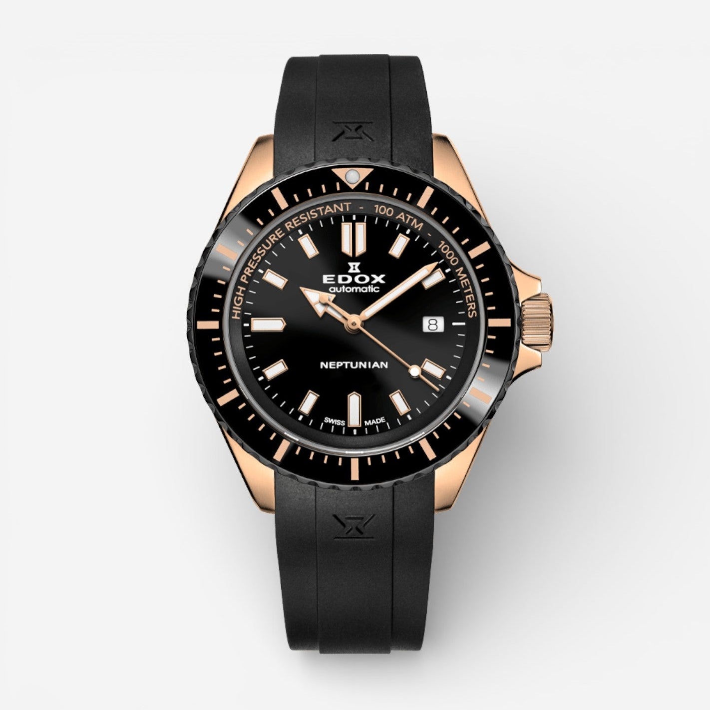 Edox Neptunian Rose Gold PVD Automatic Men's Watch 80120-37RNNCA-NIR - THE SOLIST