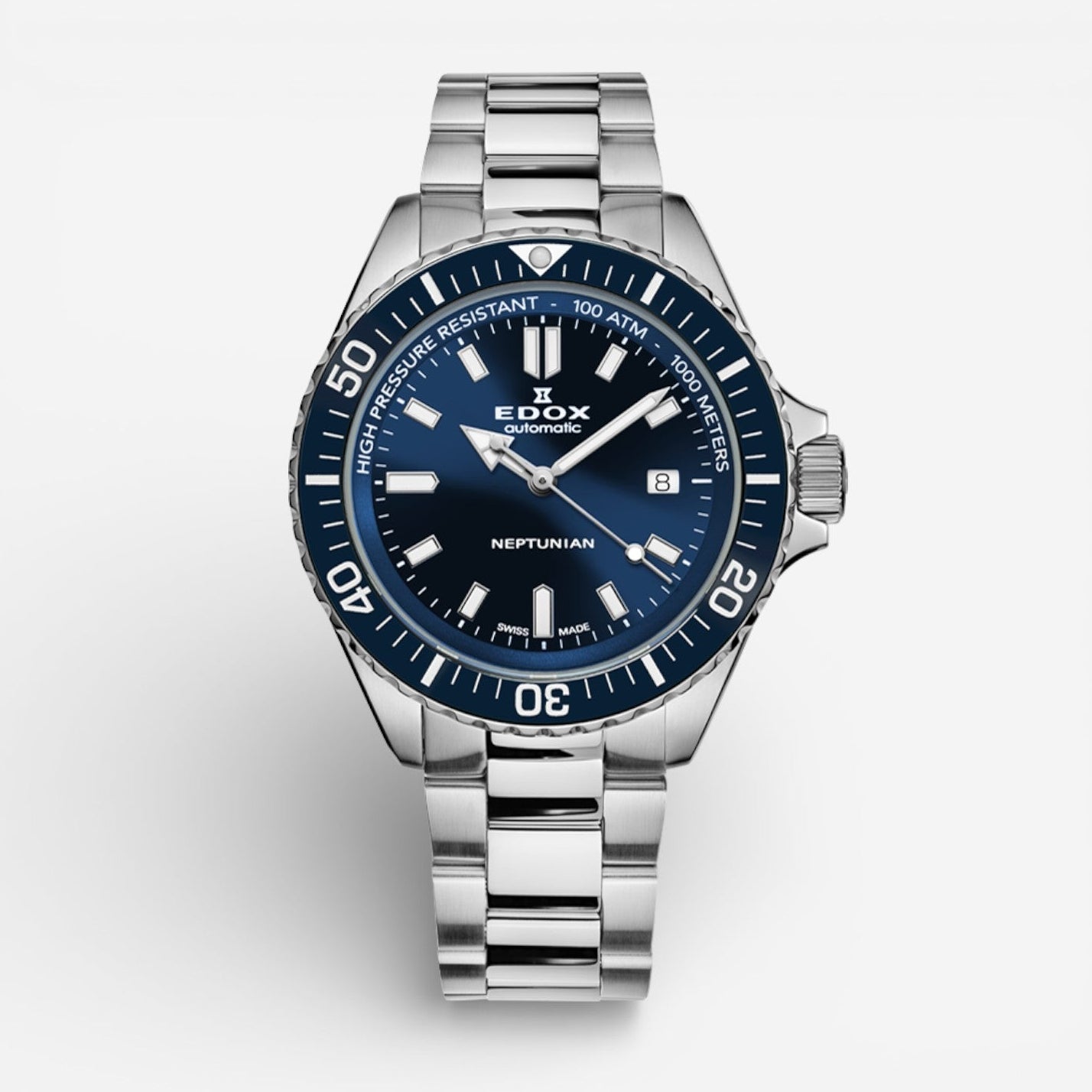 Edox Neptunian Automatic Stainless Steel Men's Divers Watch 80120-3BUM-BUF