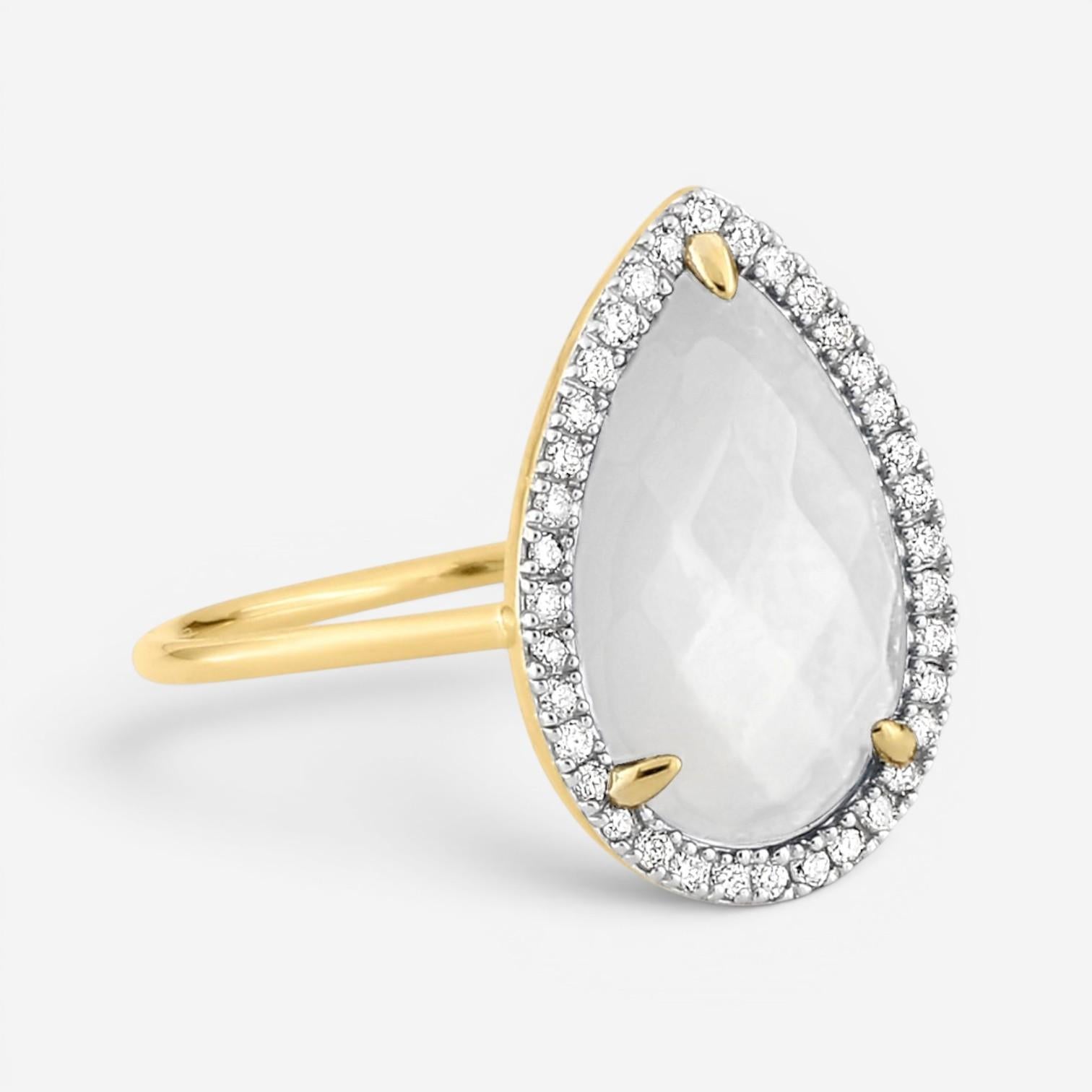 Morganne Bello Alma 18K Yellow Gold Mother of Pearl & Diamond Ring 8031YP111D