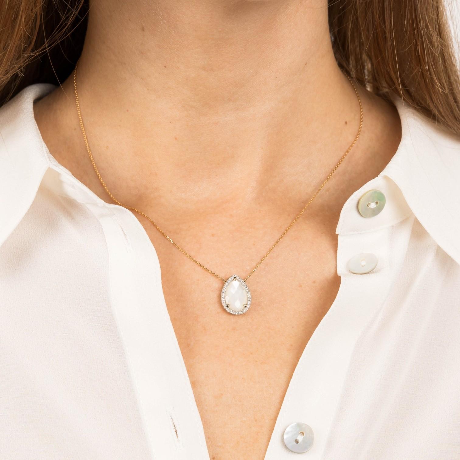 Morganne Bello Alma 18K Yellow Gold Mother of Pearl & Diamond Pendant Necklace 8