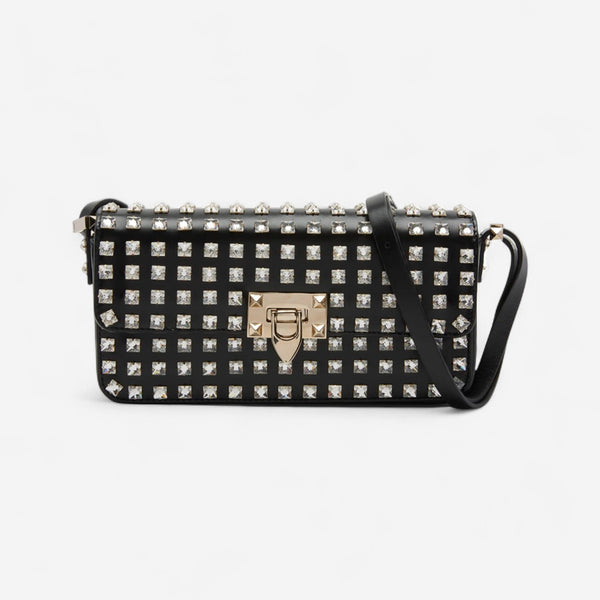 Valentino Garavani Rockstud E/W Black Leather Shoulder Bag 8052962345707