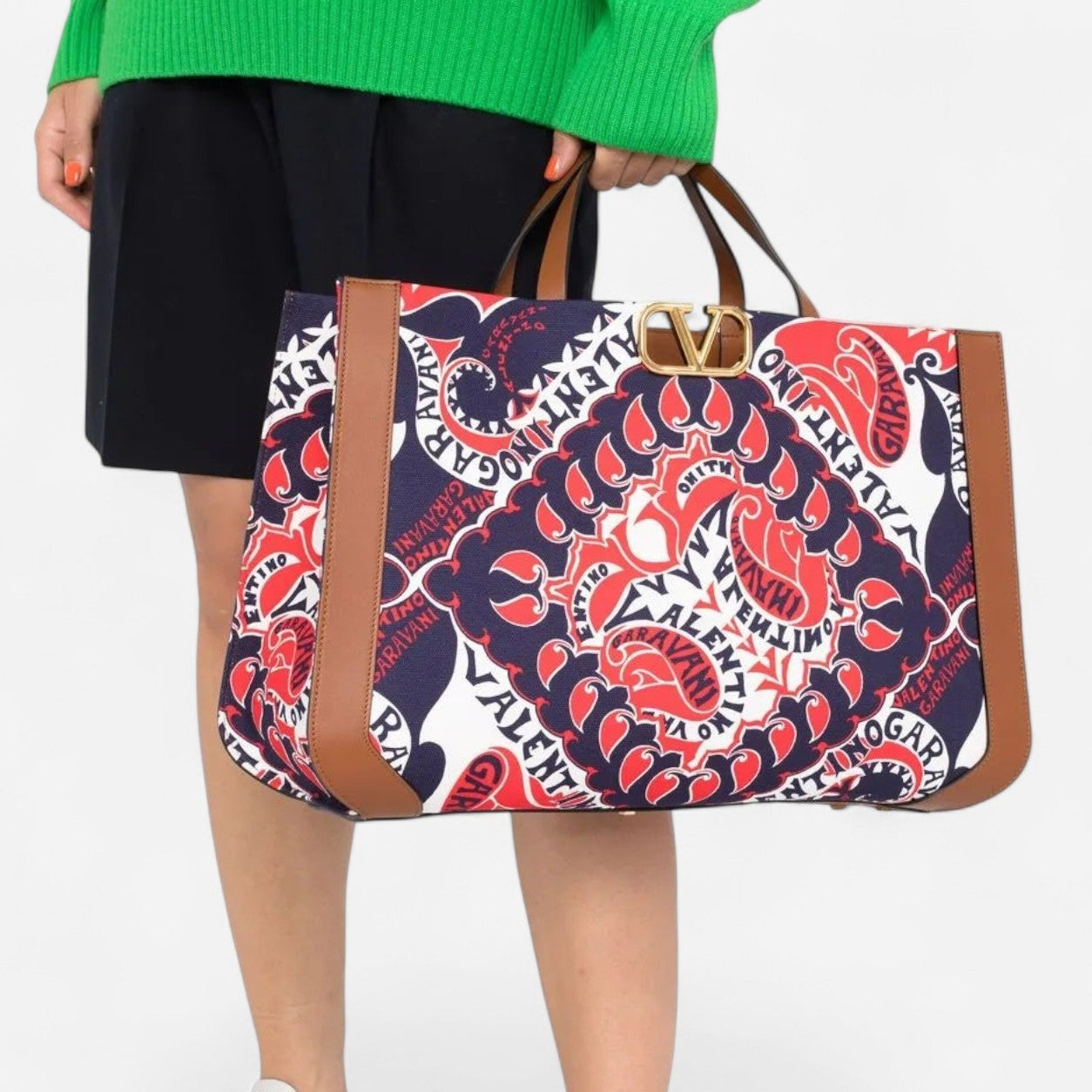 Valentino Garavani VLogo Signature Bandana-Print Canvas Tote Bag 8056133156079