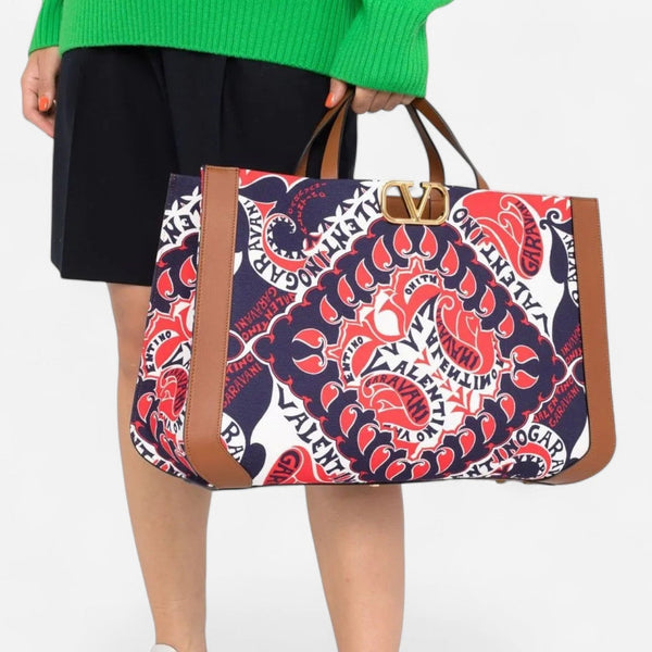 Valentino Garavani VLogo Signature Bandana-Print Canvas Tote Bag 8056133156079