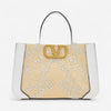Valentino Garavani VLogo Signature White & Beige Leather Beaded Tote Bag 8056133649823