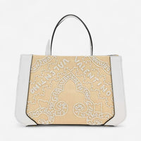 Valentino Garavani VLogo Signature White & Beige Leather Beaded Tote Bag 8056133649823