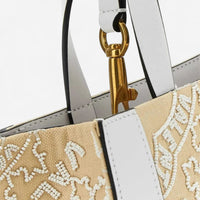 Valentino Garavani VLogo Signature White & Beige Leather Beaded Tote Bag 8056133649823