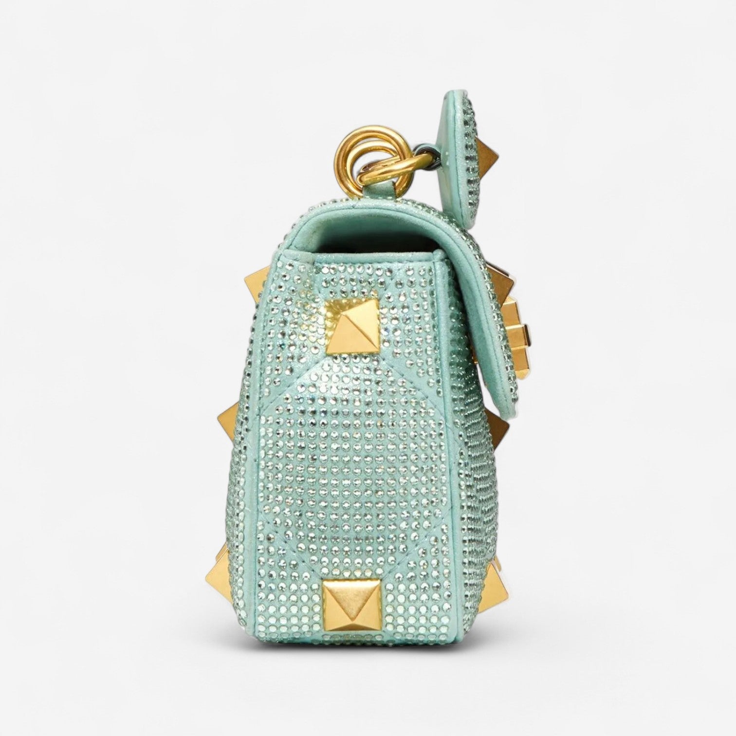 Valentino Garavani Teal Suede Small Roman Stud Embellished Shoulder Bag 8056133690801