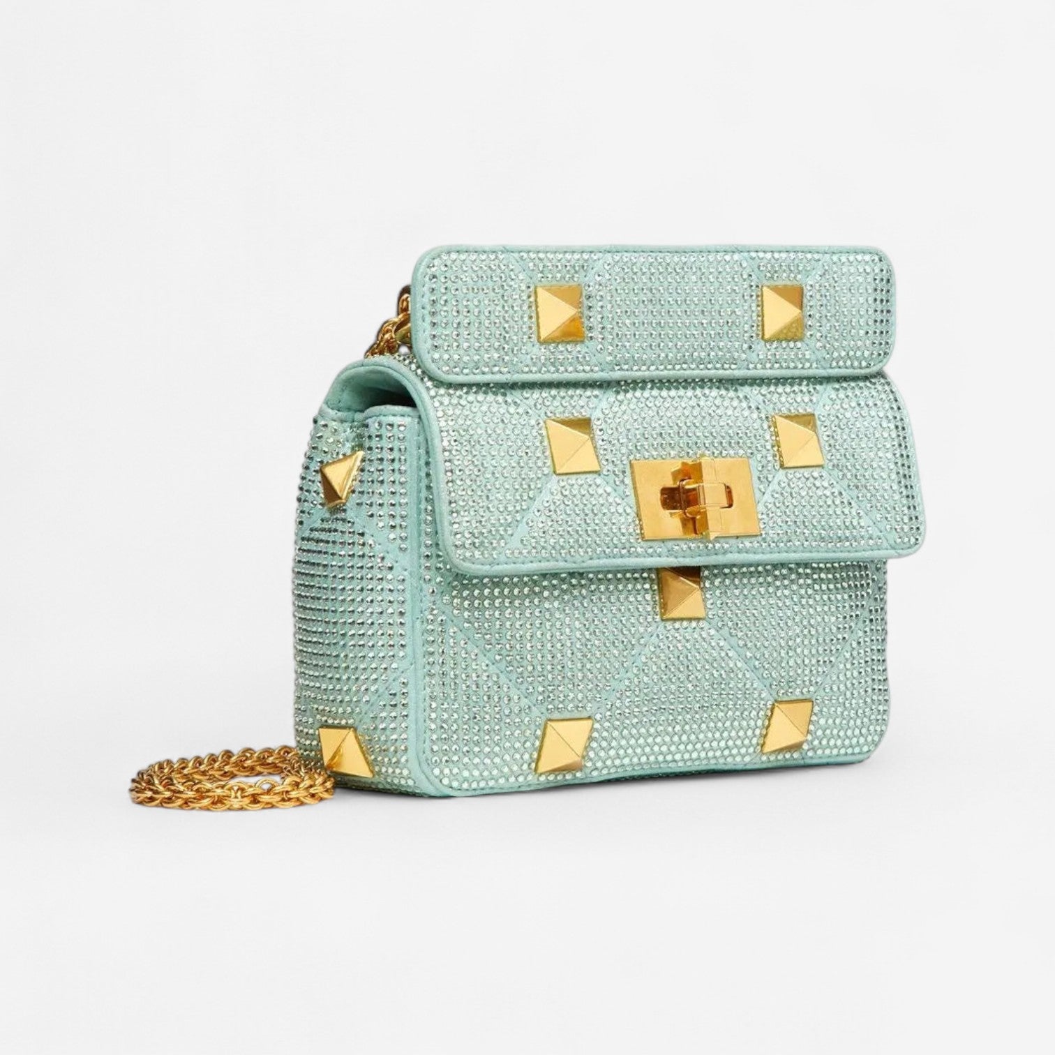 Valentino Garavani Teal Suede Small Roman Stud Embellished Shoulder Bag 8056133690801