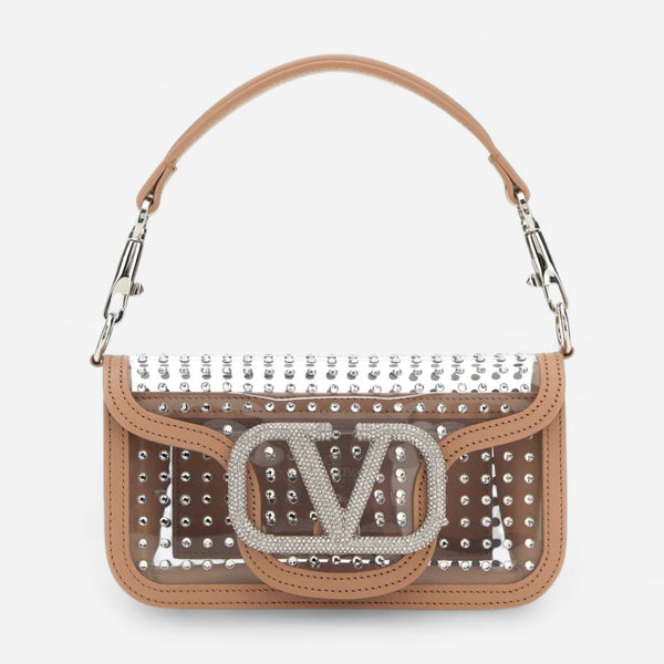 Valentino Garavani Locò Light Pink Leather Crystal-Embellished Shoulder Bag 8056133975762