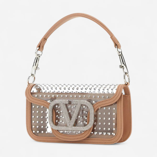 Valentino Garavani Locò Light Pink Leather Crystal-Embellished Shoulder Bag 8056133975762