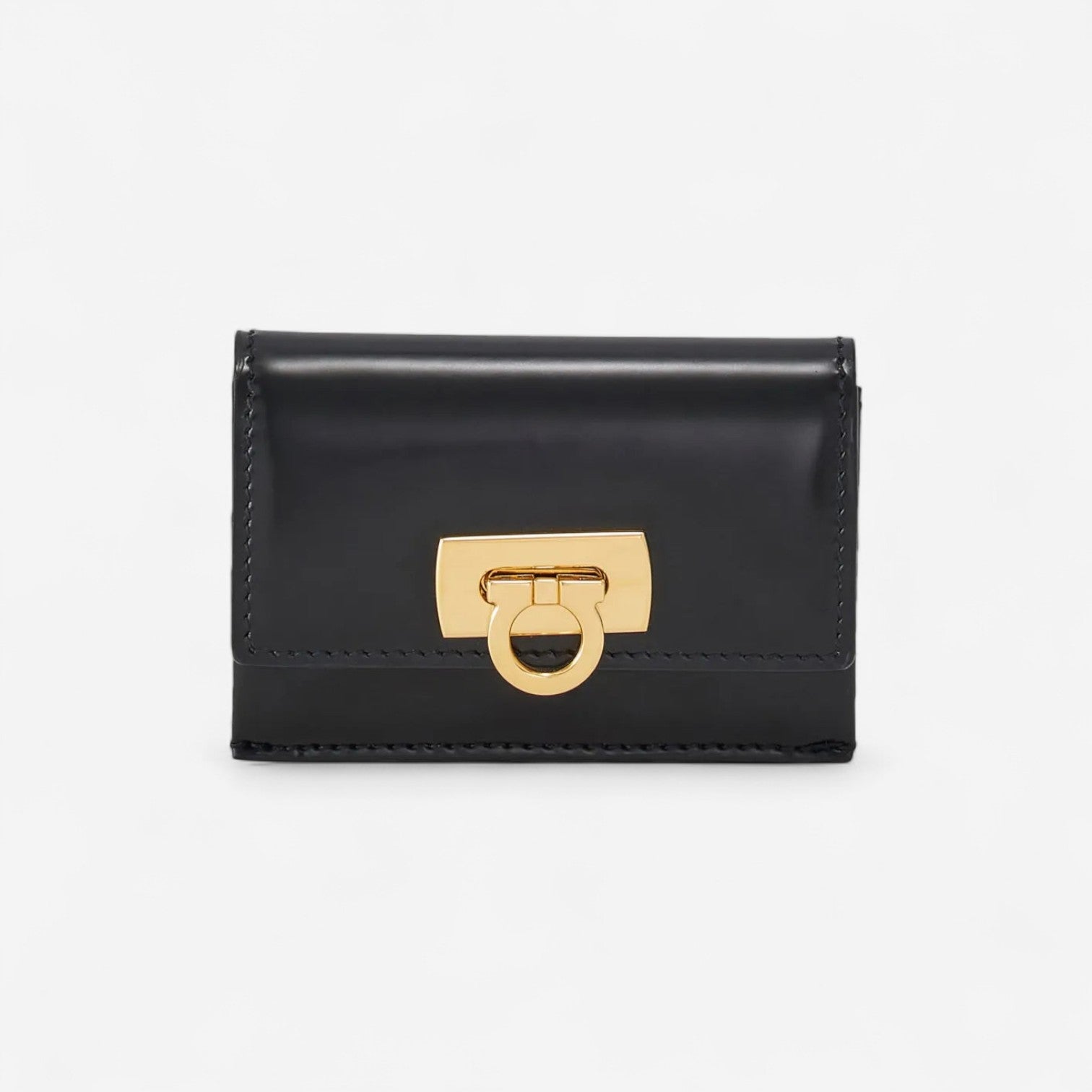 Ferragamo Wanda Gancini Black Leather Cardholder 760662