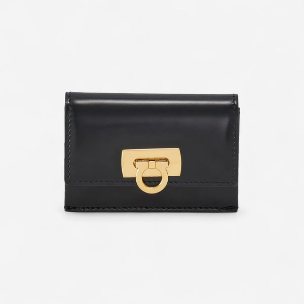 Ferragamo Wanda Gancini Black Leather Cardholder 760662