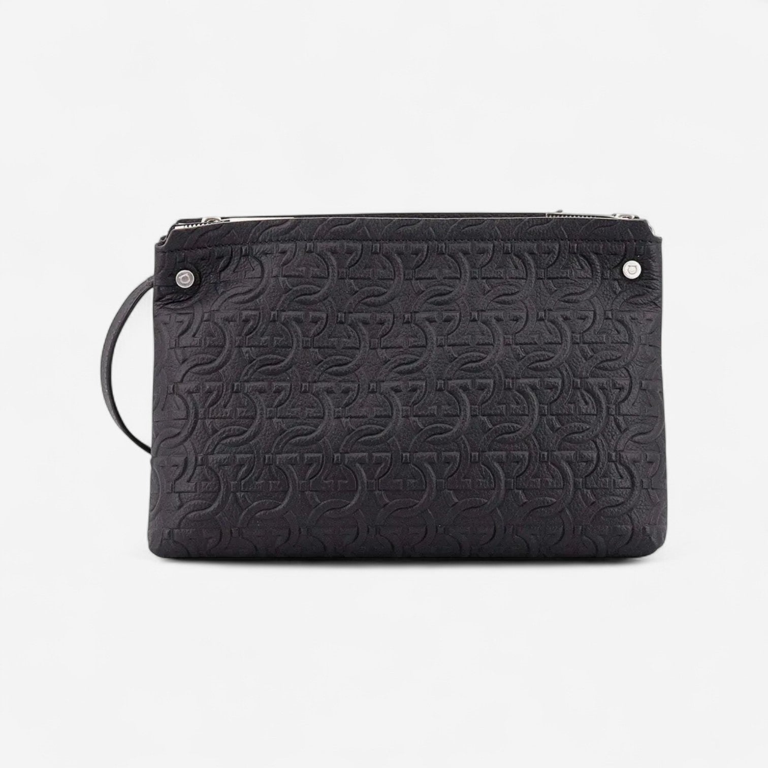 Ferragamo Black Leather Embossed Logo Shoulder Bag 8056283176392