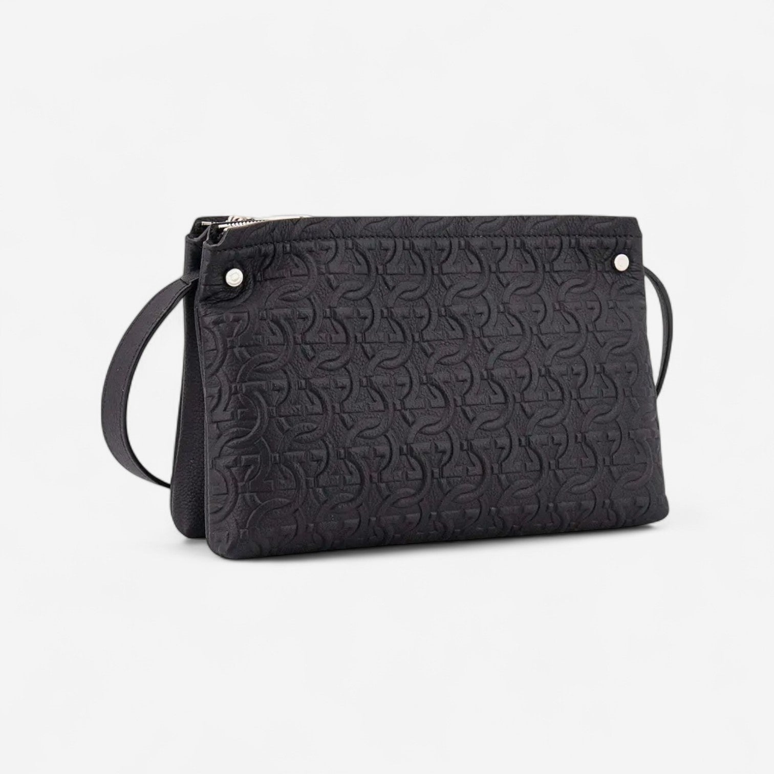 Ferragamo Black Leather Embossed Logo Shoulder Bag 8056283176392