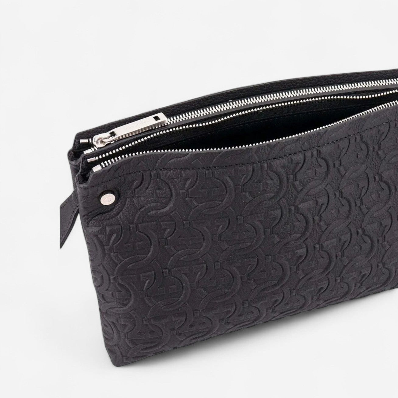 Ferragamo Black Leather Embossed Logo Shoulder Bag 8056283176392