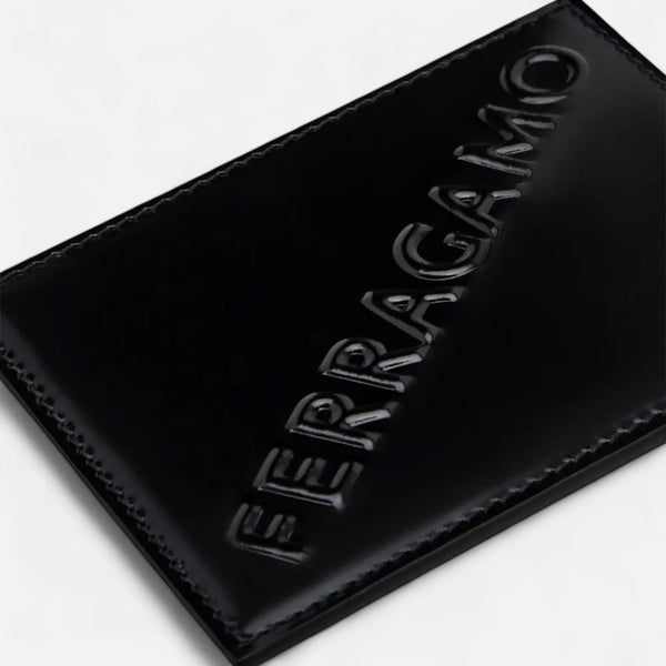 Ferragamo Black Leather Logo-Embossed Cardholder 8056283186766