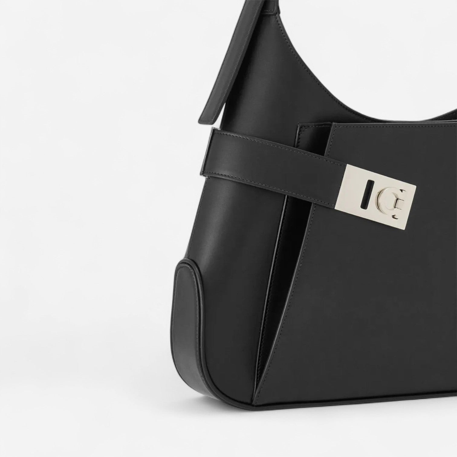 Ferragamo Black Leather Gancini-Buckle Large Hobo Bag 8056283440578