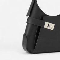 Ferragamo Black Leather Gancini-Buckle Large Hobo Bag 8056283440578