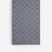 Ferragamo Gancini-Print Dark Blue Frayed-Hem Scarf 8056283510073