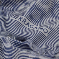 Ferragamo Gancini-Print Dark Blue Frayed-Hem Scarf 8056283510073