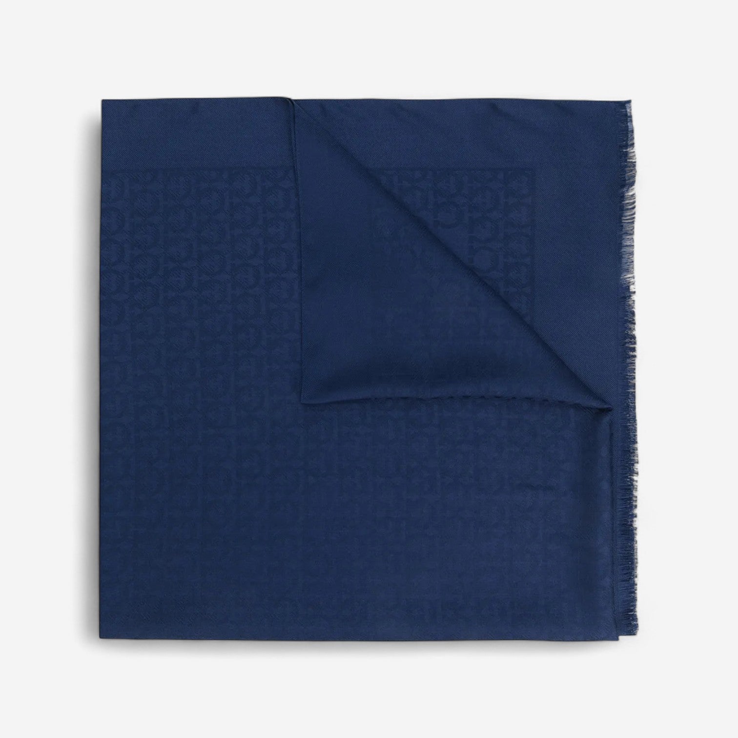 Ferragamo Gancini Print Oxford Blue Silk & Wool Blend Scarf 8057453461805