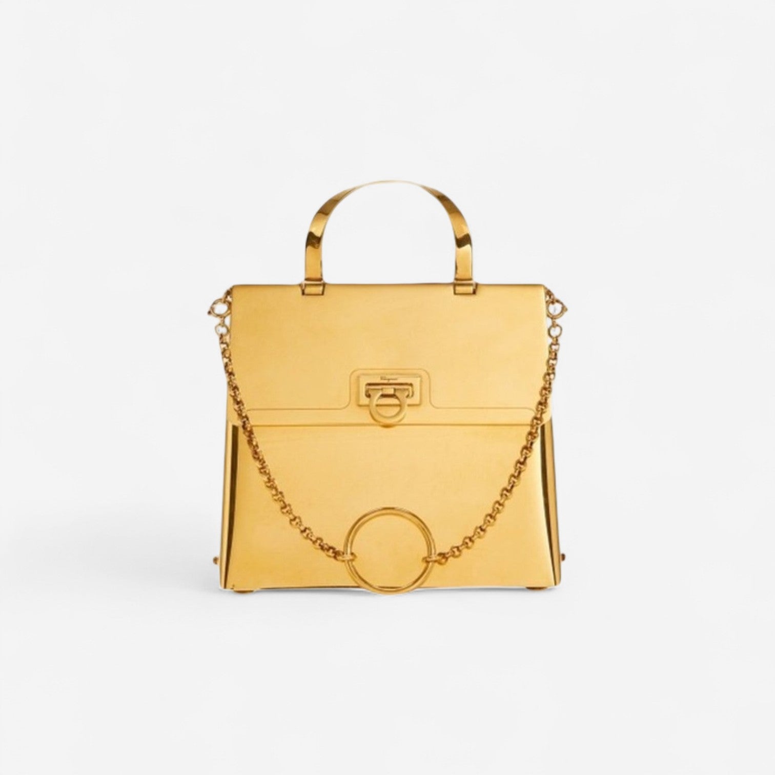 Ferragamo Trifolio Gold Leather Small Handbag 8057553702556