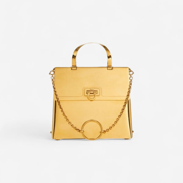 Ferragamo Trifolio Gold Leather Small Handbag 8057553702556