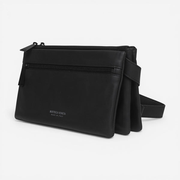 Bottega Veneta Black Leather Messenger Crossbody Bag 608594VNAA08966