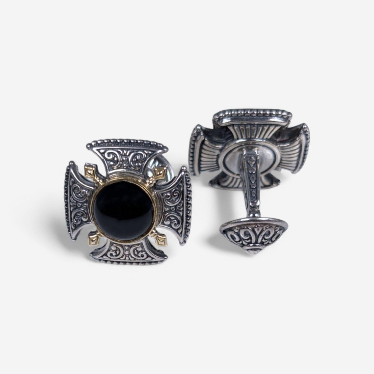 Konstantino Sterling Silver & 18K Yellow Gold Onyx Cufflinks MAMK92-120-CAB