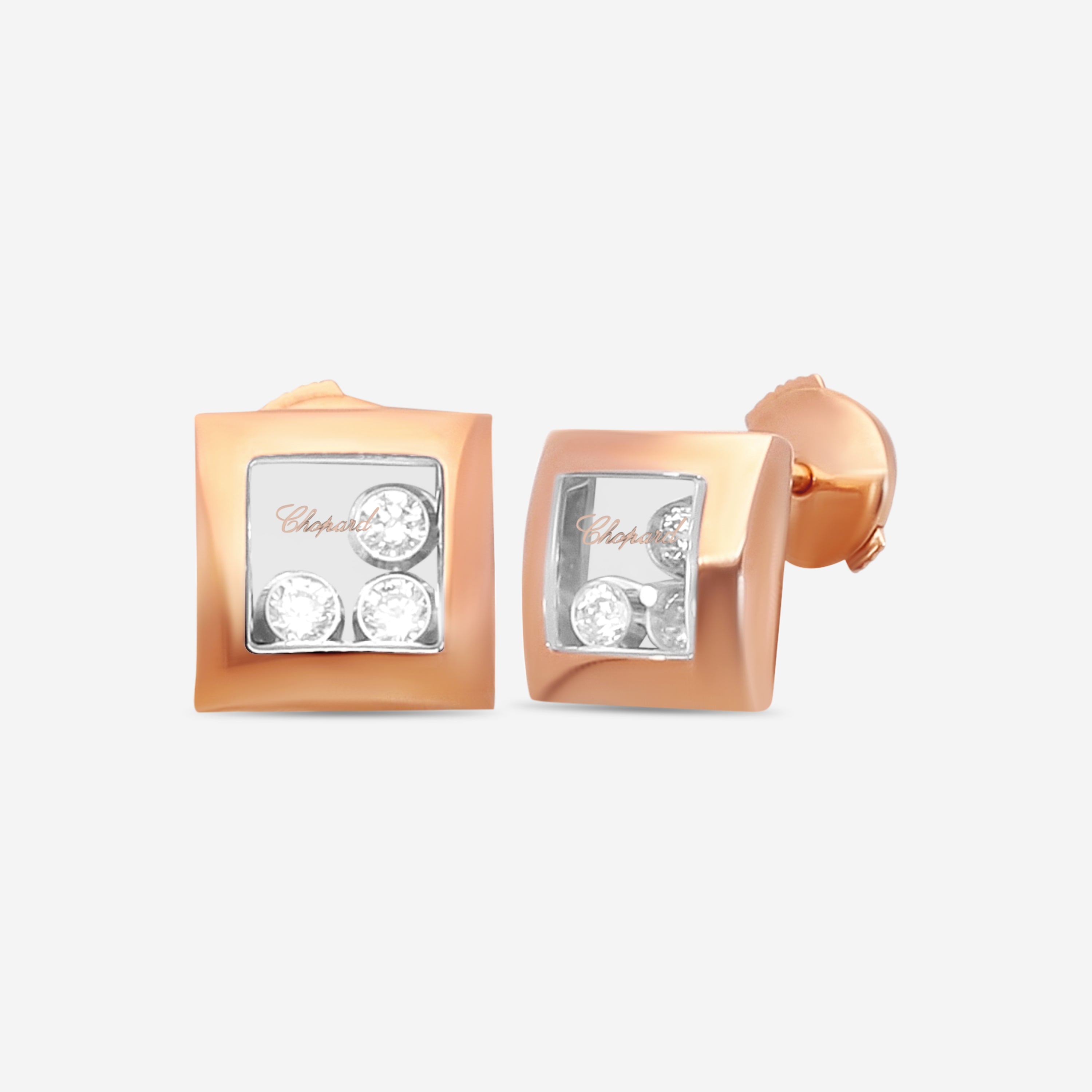 Chopard Happy Diamonds 18K Rose Gold Diamond Stud Earrings 839224-5001 - THE SOLIST