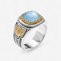 Konstantino Dome Sterling Silver & 18K Yellow Gold Mother of Pearl & Blue Spinel Ring Sz. 7 DKJ973-628-S7
