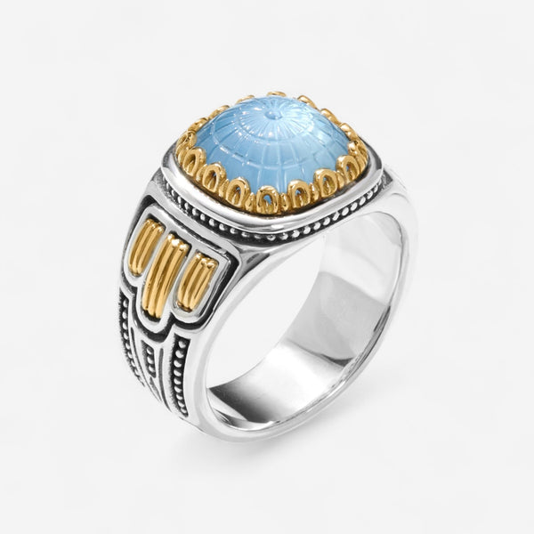 Konstantino Dome Sterling Silver & 18K Yellow Gold Mother of Pearl & Blue Spinel Ring Sz. 7 DKJ973-628-S7