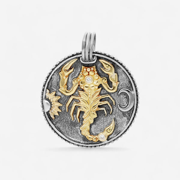 Konstantino Zodiac Scorpio Sterling Silver & 18K Yellow Gold Diamond Carved Pendant MEKJ633-109 - THE SOLIST