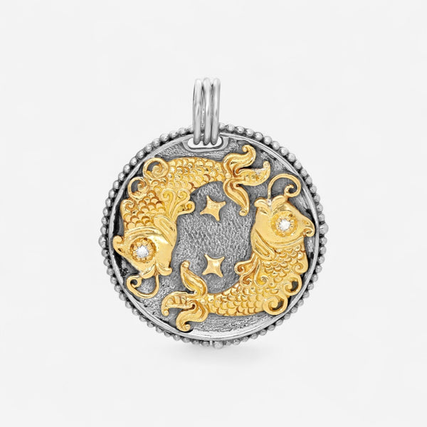 Konstantino Zodiac Pisces Sterling Silver & 18K Yellow Gold Diamond Carved Pendant MEKJ626-109 - THE SOLIST