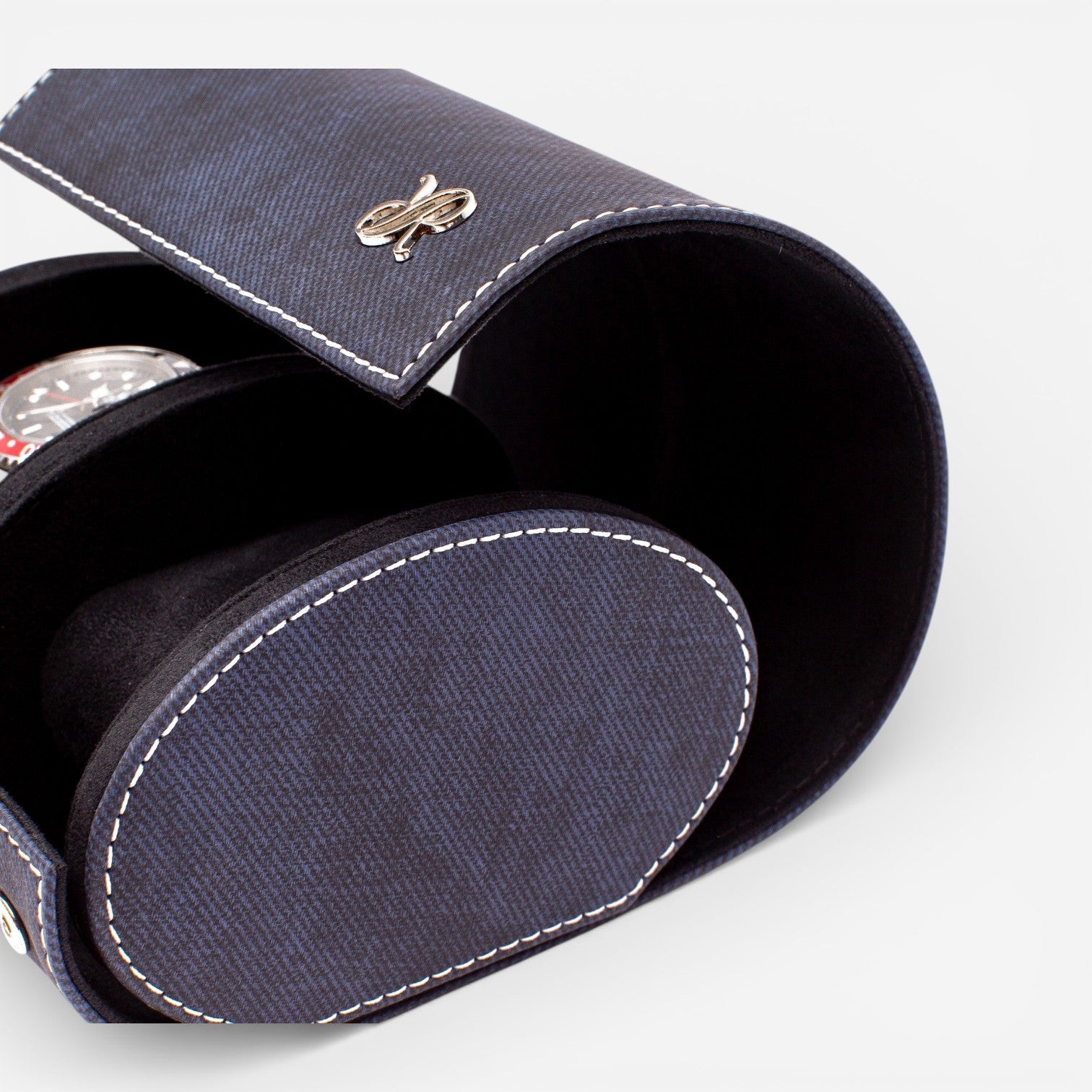 Rapport Soho Navy Blue Leather Two Watch Roll D316