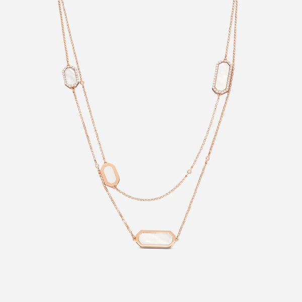 Roberto Coin Tiny Treasures Art Deco 18K Rose Gold Diamond & Mother of Pearl Station Necklace 8882022AX31J