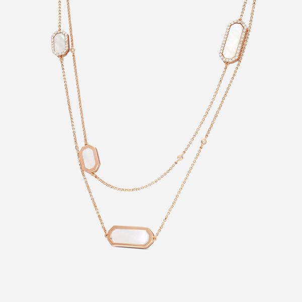 Roberto Coin Tiny Treasures Art Deco 18K Rose Gold Diamond & Mother of Pearl Station Necklace 8882022AX31J