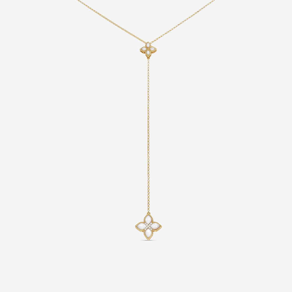Roberto Coin Venetian Princess 18K Yellow Gold Diamond & Mother of Pearl Flower Lariat Necklace 8882562AY15MX - THE SOLIST
