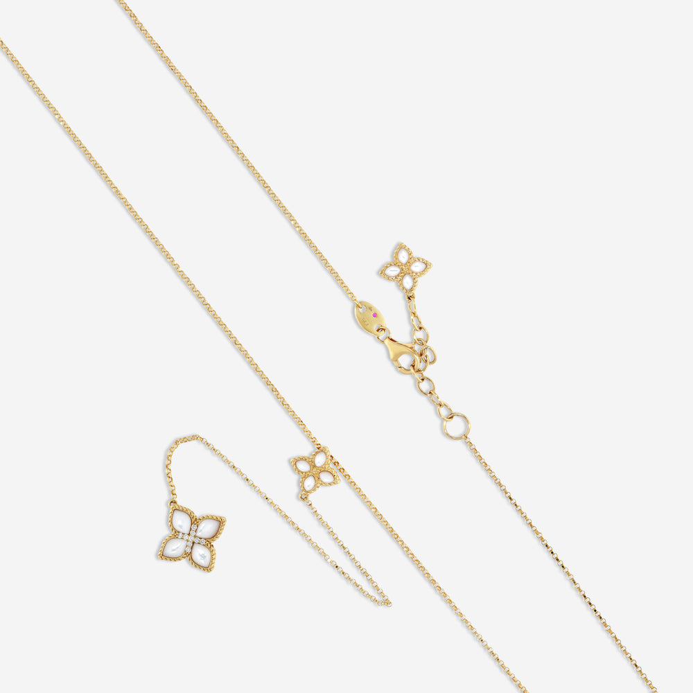 Roberto Coin Venetian Princess 18K Yellow Gold Diamond & Mother of Pearl Flower Lariat Necklace 8882562AY15MX - THE SOLIST