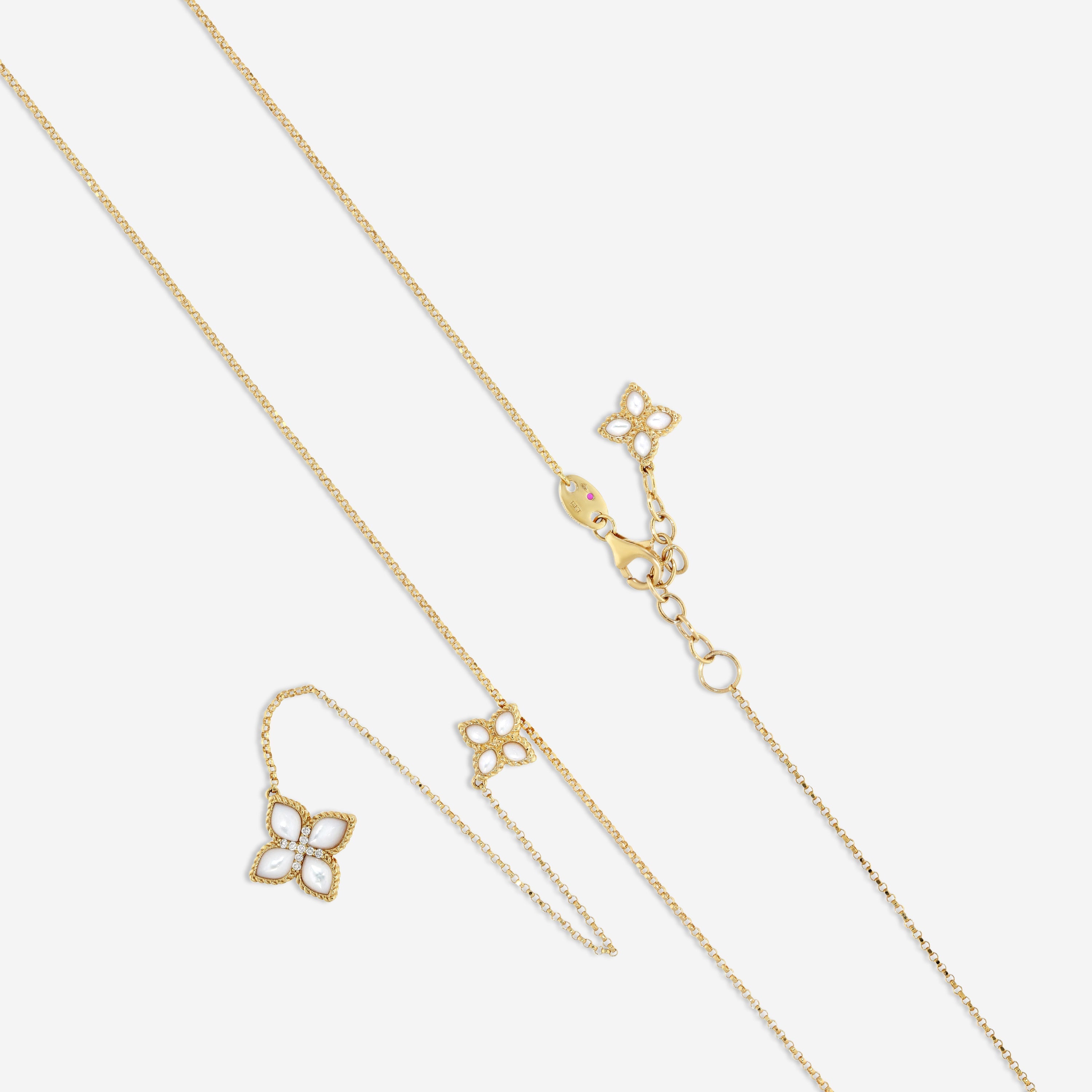Roberto Coin Venetian Princess 18K Yellow Gold Diamond & Mother of Pearl Flower Lariat Necklace 8882562AY15MX