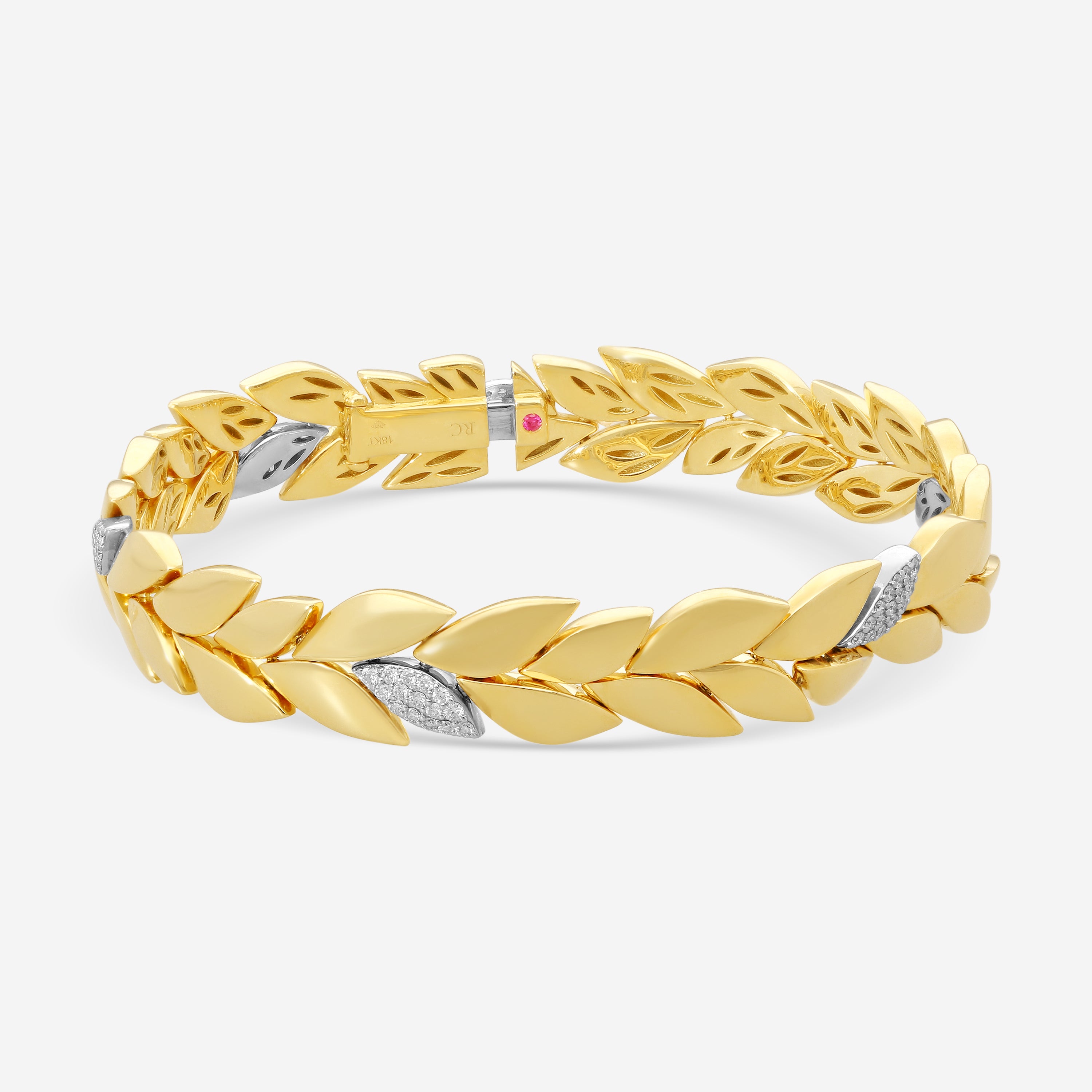 Roberto Coin Petals 18K Yellow & White Gold Diamond Bangle Bracelet 8882972AJLBX - THE SOLIST
