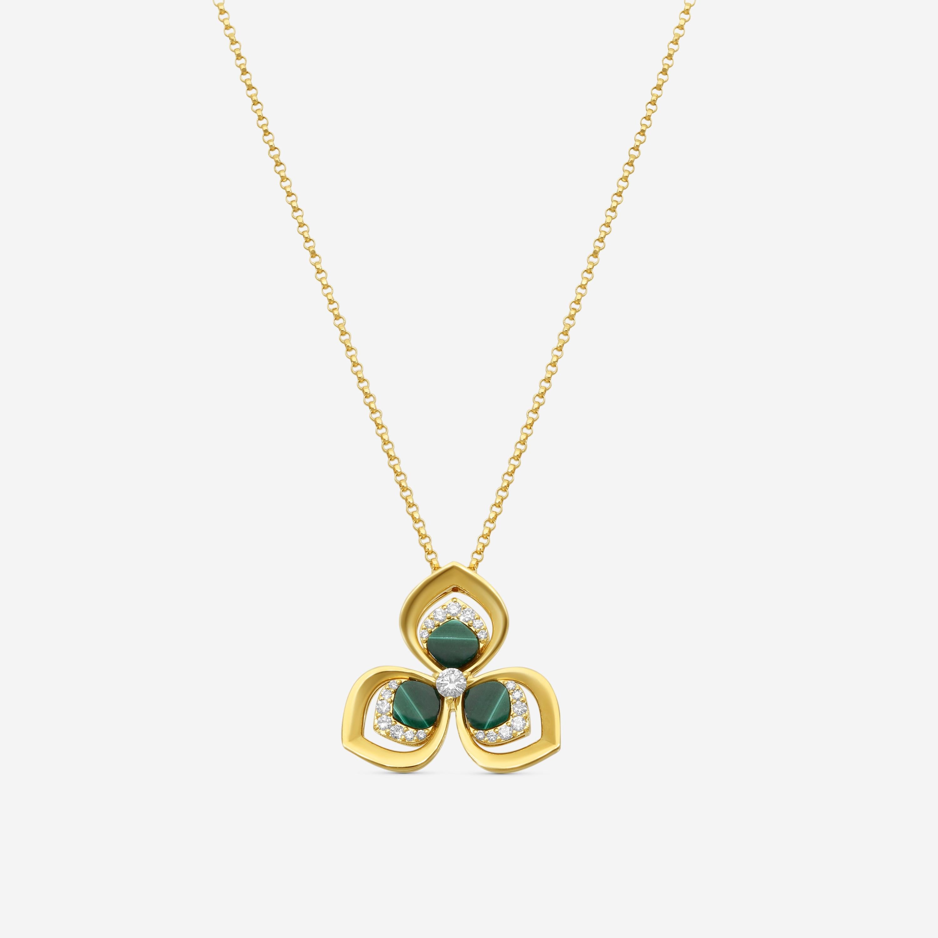 Roberto Coin Petal 18K Yellow Gold Diamond & Malachite Necklace 8883160AY17XM