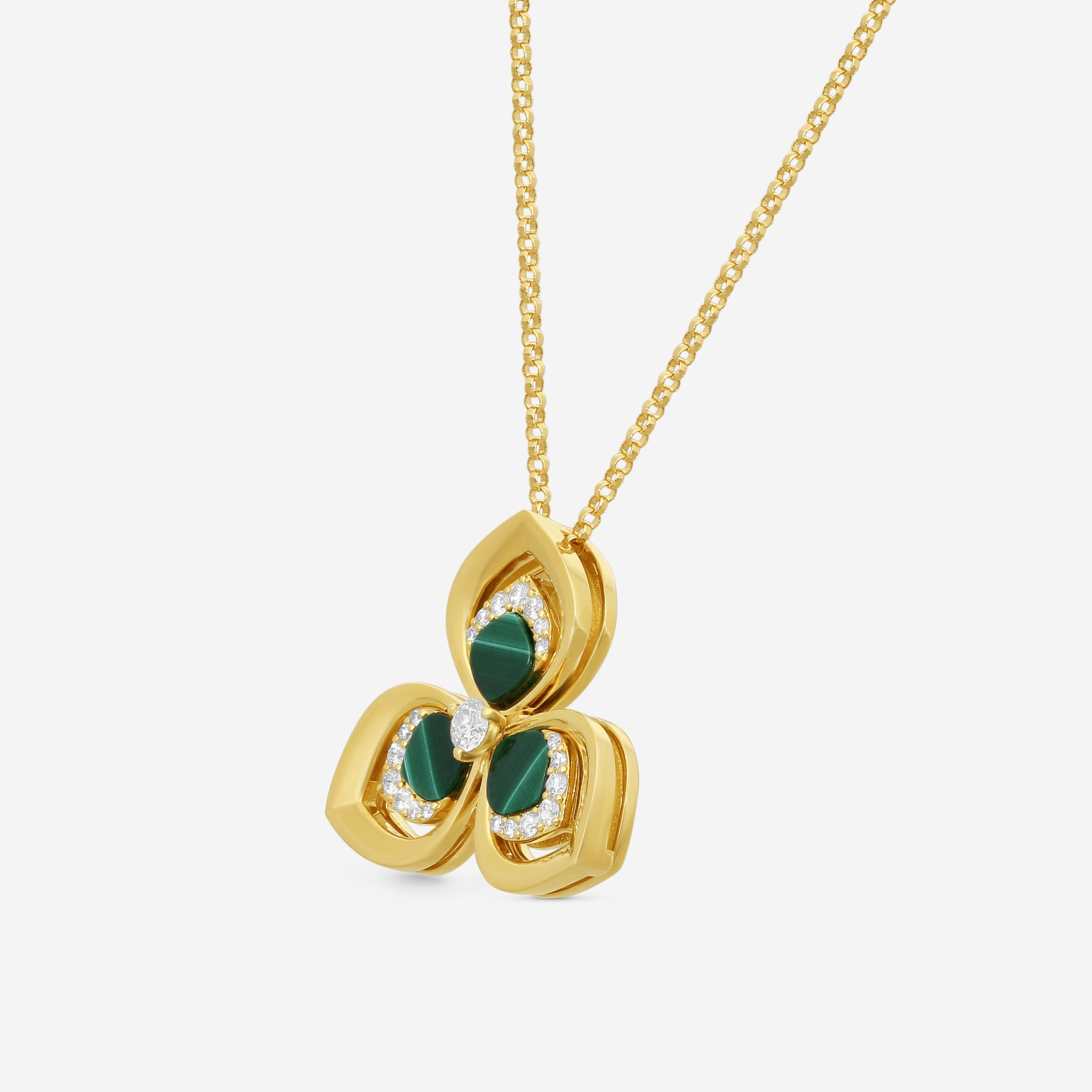 Roberto Coin Petal 18K Yellow Gold Diamond & Malachite Necklace 8883160AY17XM