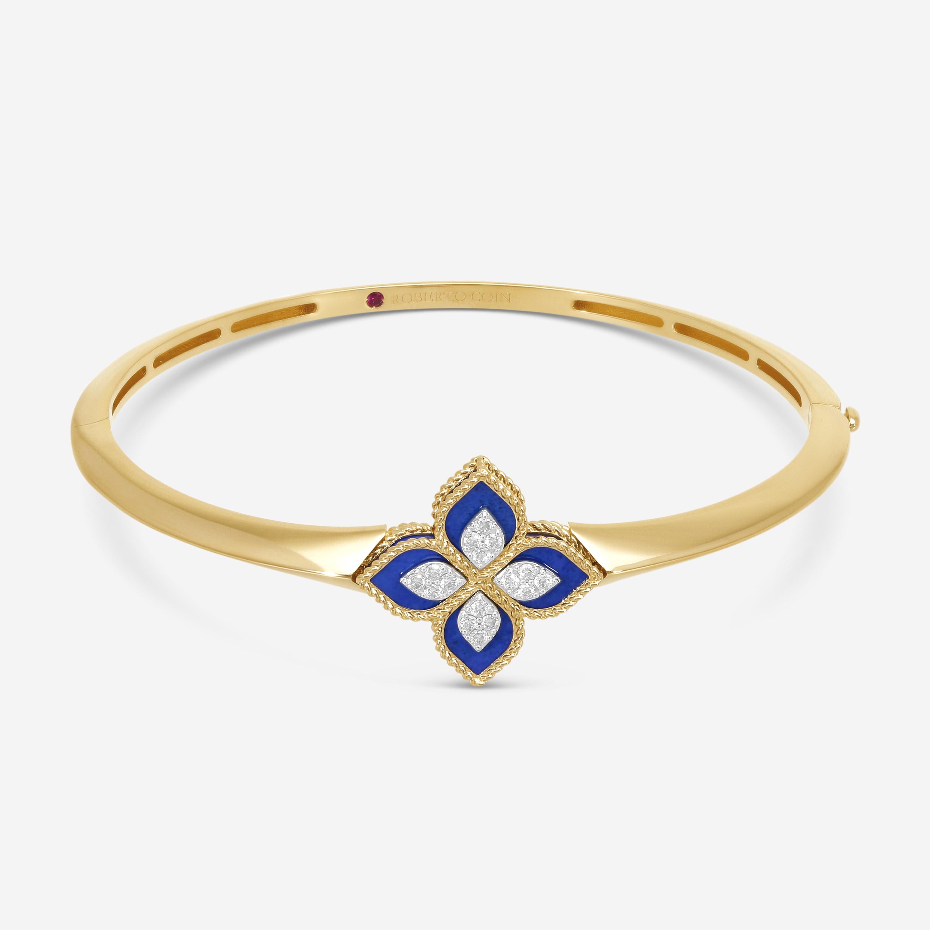 Roberto Coin Venetian Princess 18K Rose & White Gold Lapis & Diamond Bangle 8883