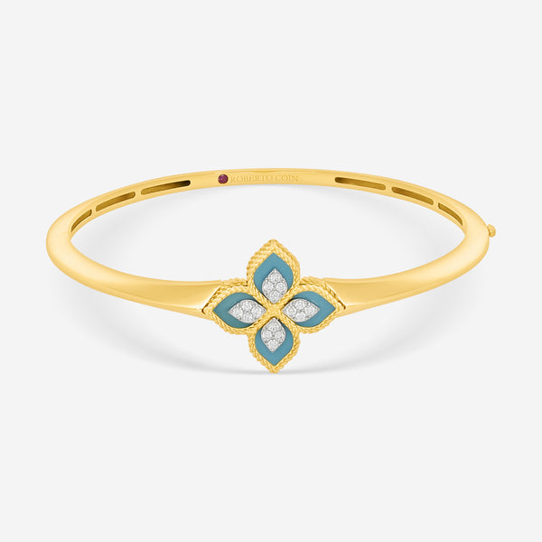 Roberto Coin Venetian Princess 18K Yellow & White Gold Turquoise and Diamond Bangle Bracelet 8883235AJBAXT - THE SOLIST