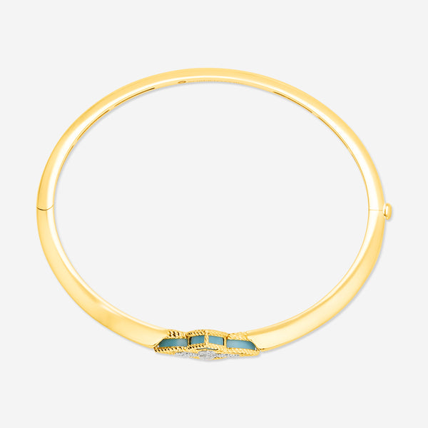 Roberto Coin Venetian Princess 18K Yellow & White Gold Turquoise and Diamond Bangle Bracelet 8883235AJBAXT - THE SOLIST