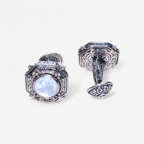 Konstantino Sterling Silver Mother of Pearl Octagon Cufflinks MAMK89-117