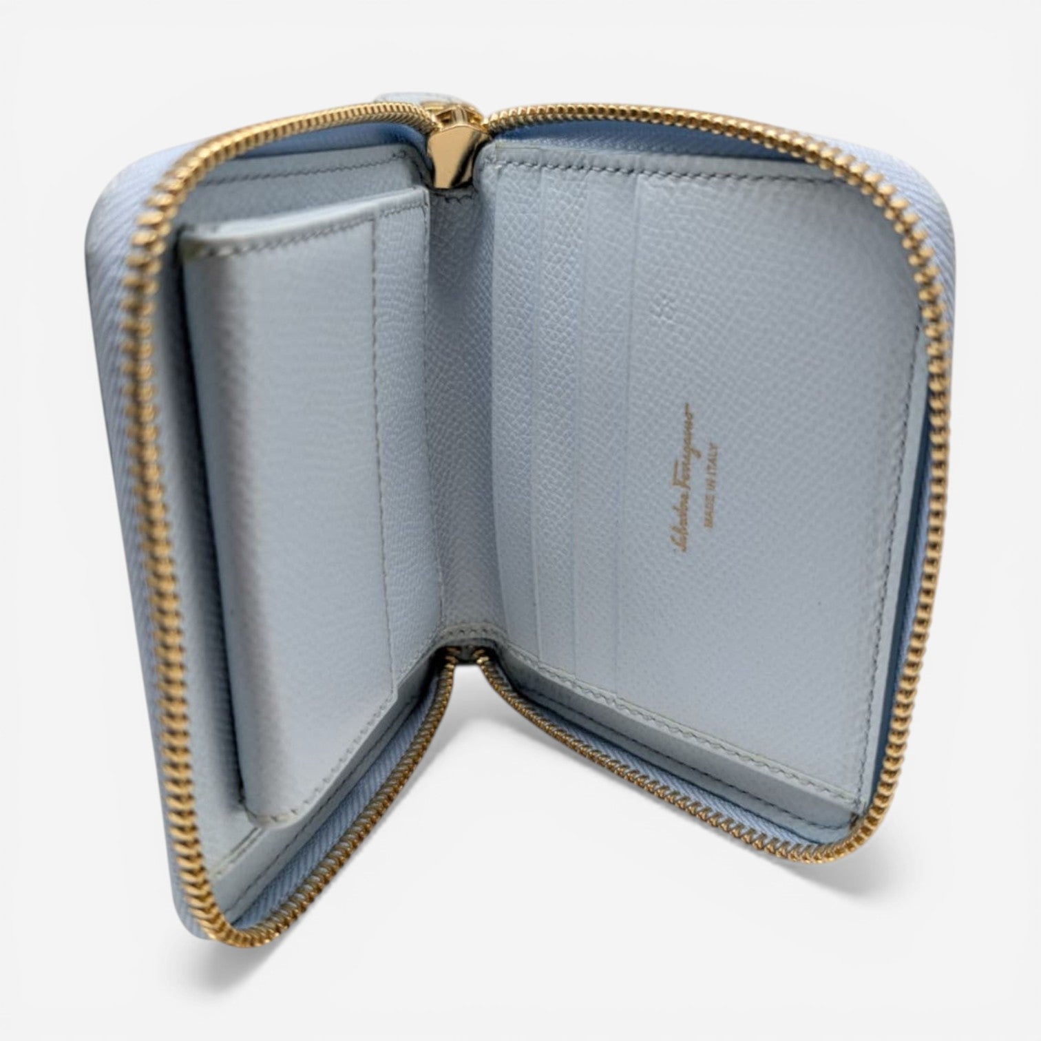Salvatore Ferragamo Vara Light Blue Leather Compact Wallet 683545